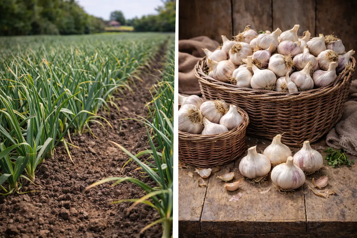 Ail cultivé dans un champ agricole en Belgique
