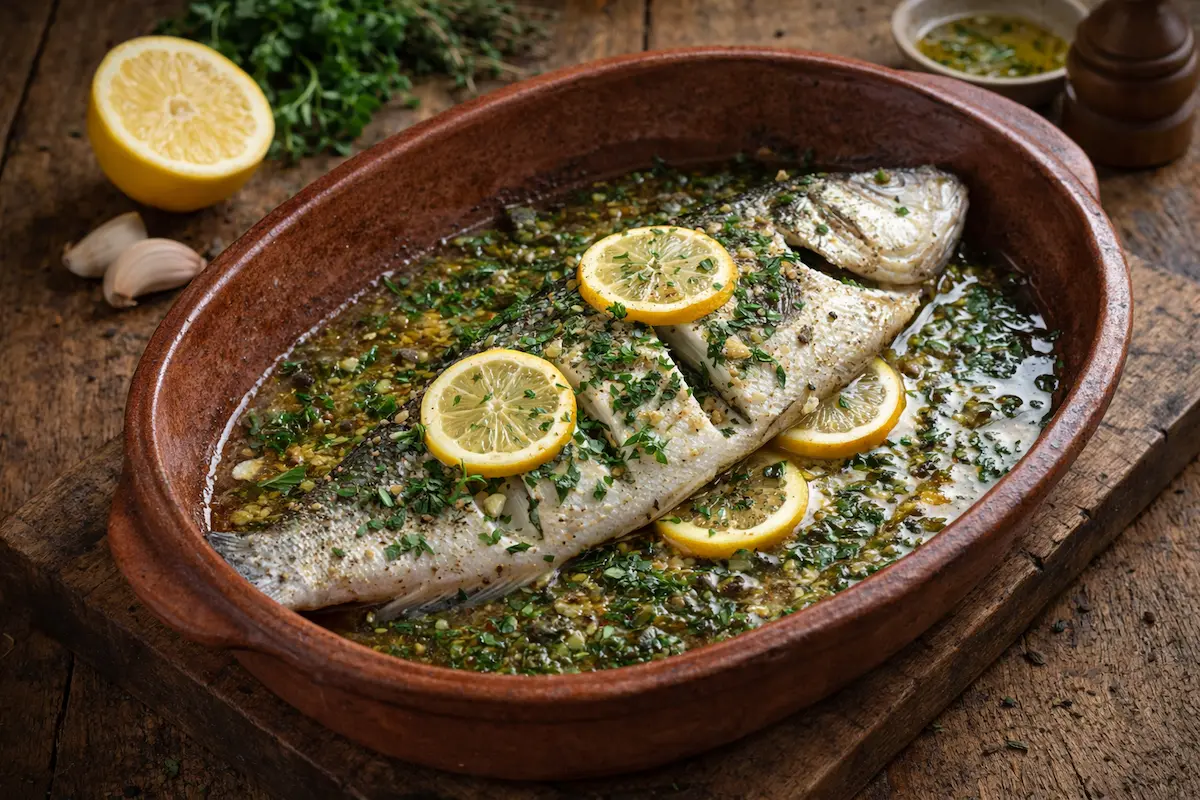 Bar au four aux herbes recette poisson entier citron facile