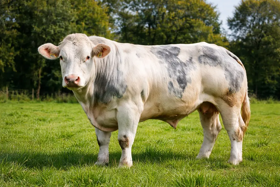 Bœuf Blanc Bleu Belge en pâturage dans un élevage en Belgique