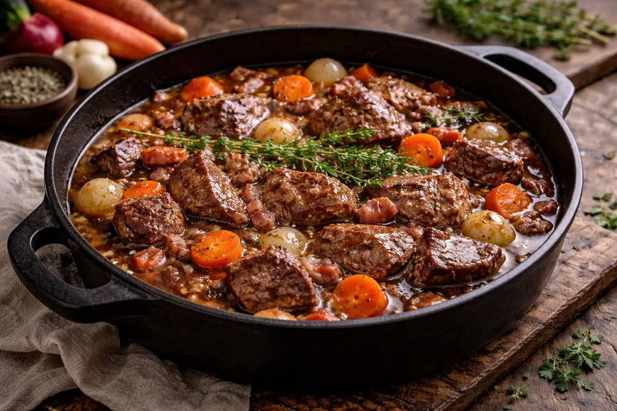 Boeuf bourguignon facile recette viande mijotée sauce riche