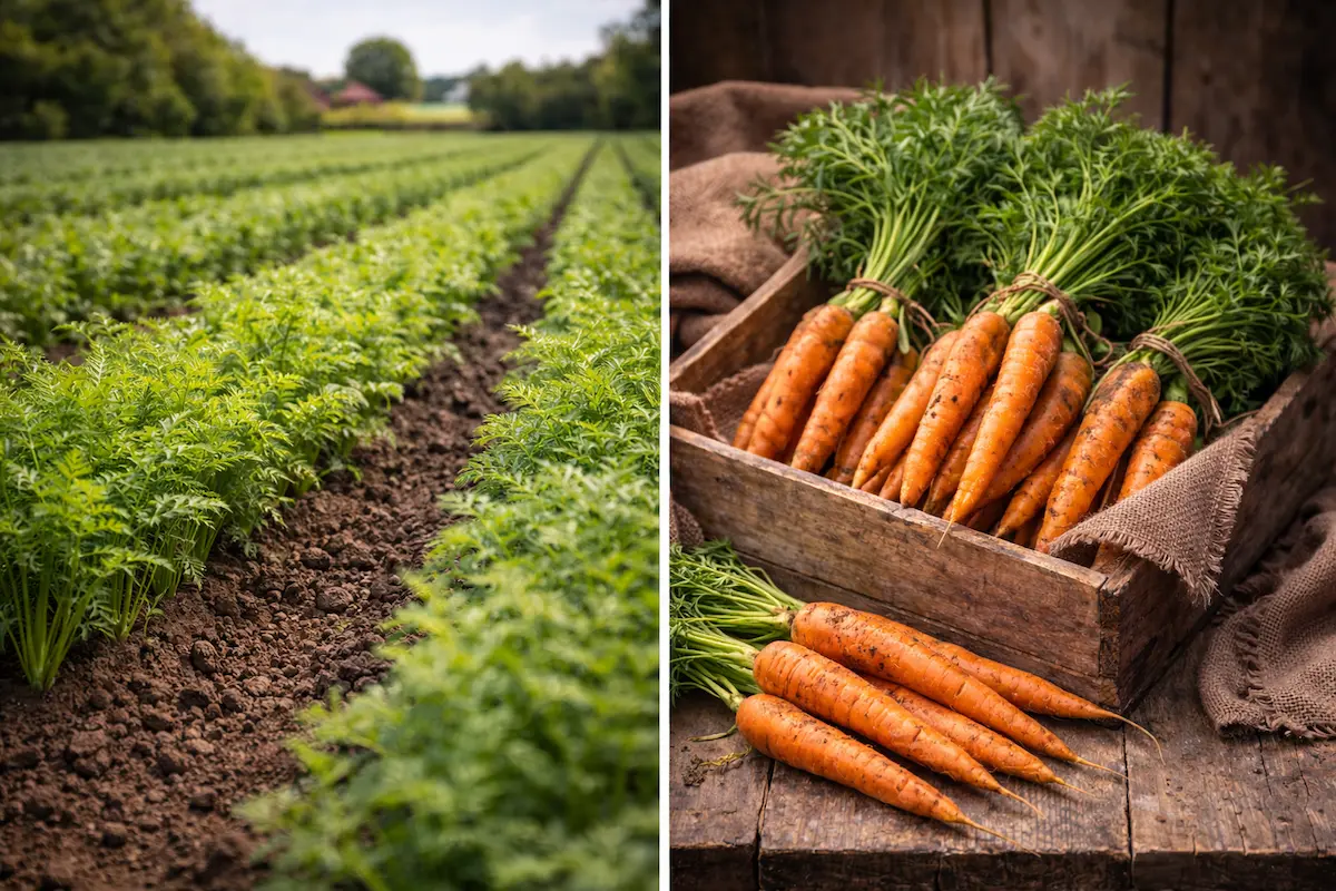 Carottes cultivées dans un champ agricole en Belgique