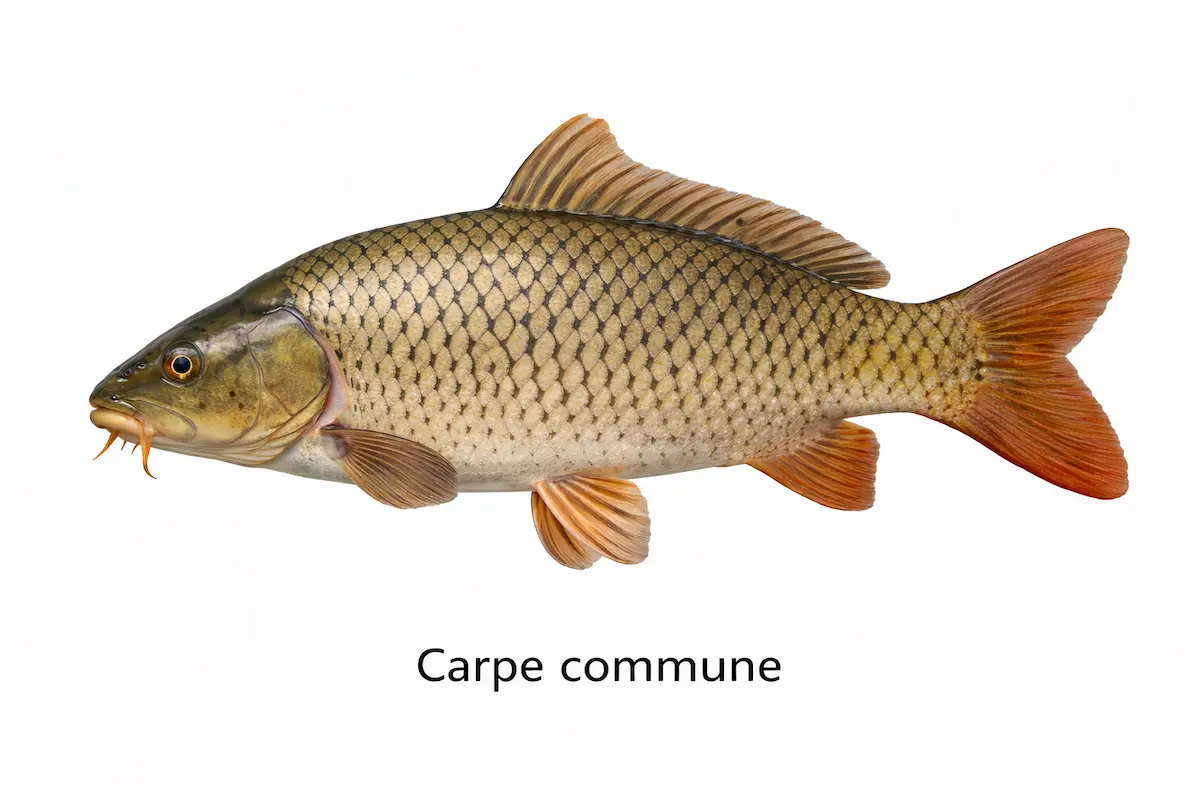 Carpe commune dans un étang de pêche en Belgique