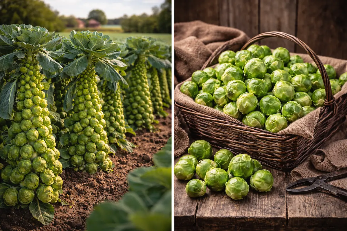Choux de Bruxelles cultivés dans un champ en Belgique