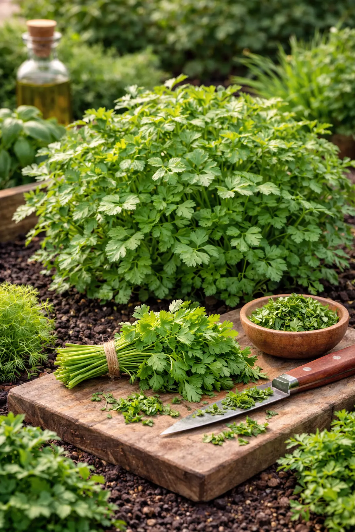 Coriandre cultivée dans un potager en Belgique