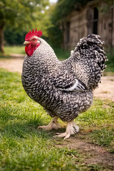 Poulet Coucou de Malines dans une basse-cour en Belgique