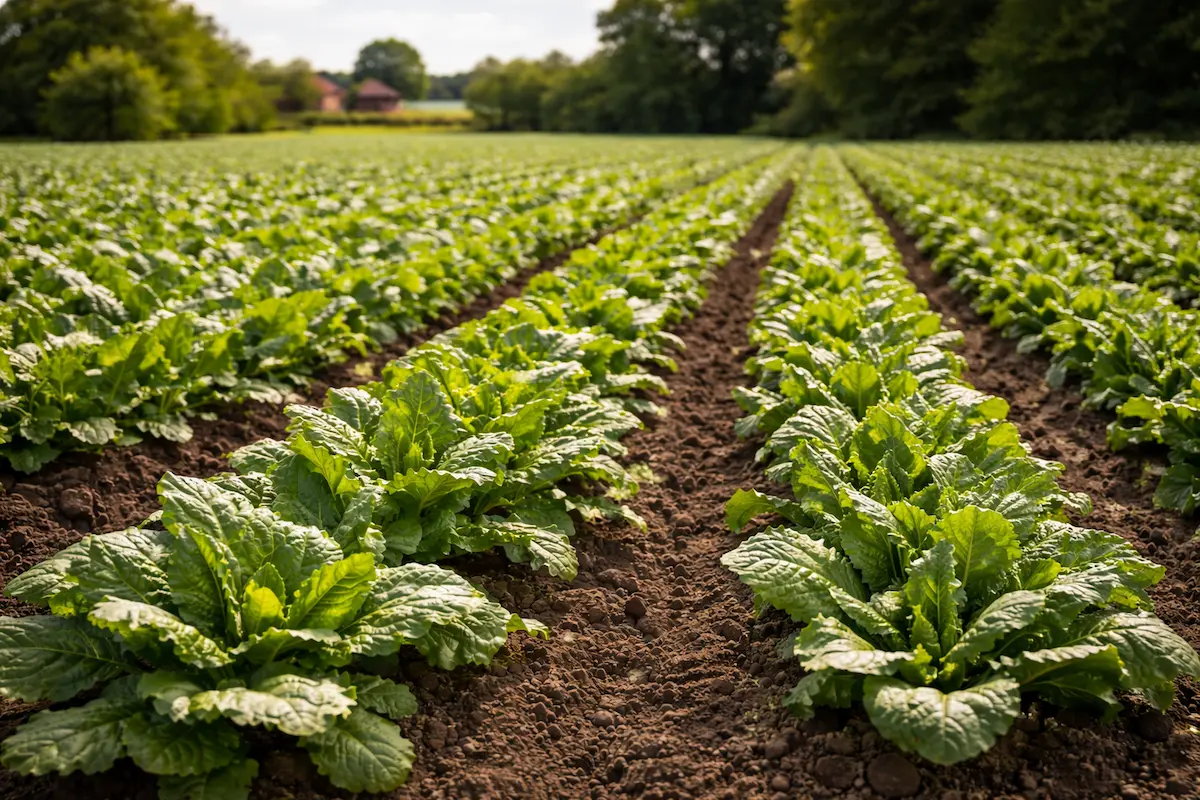 Culture de chicorée pour produire des chicons dans un champ en Belgique