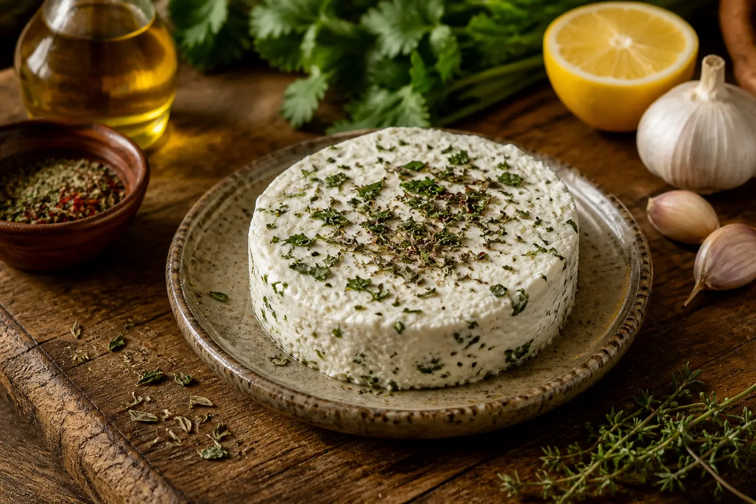 Fromage de chèvre aux herbes maison texture fraîche et parfumée