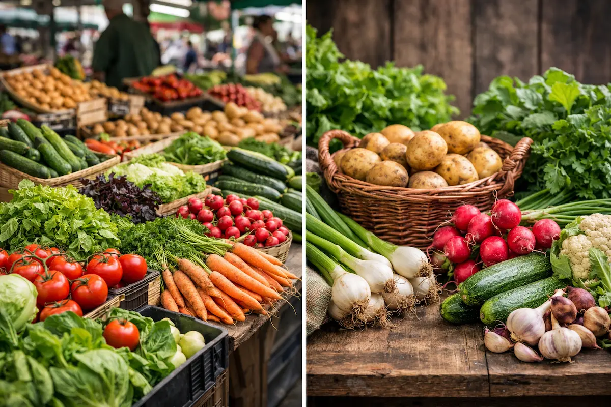 Légumes frais vendus sur un marché local en Belgique