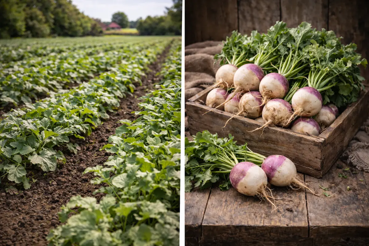 Navets cultivés dans un champ agricole en Belgique
