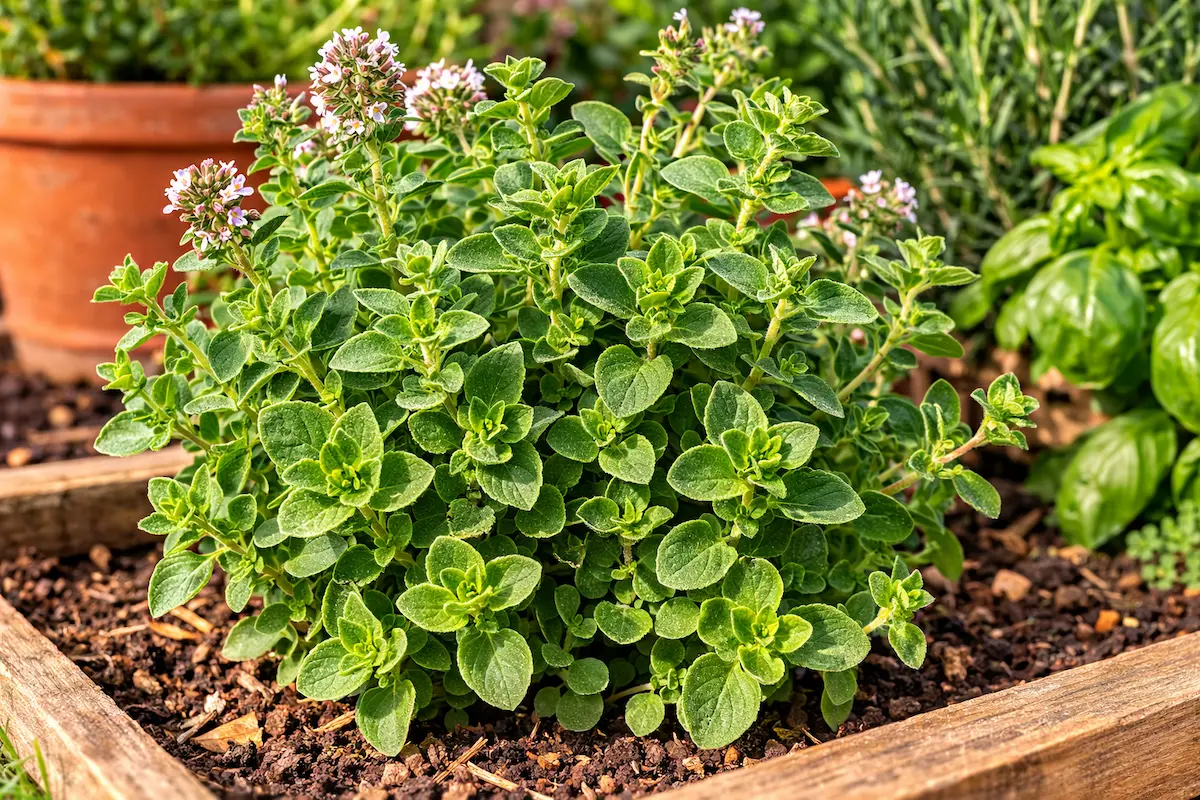 Origan cultivé dans un jardin en Belgique
