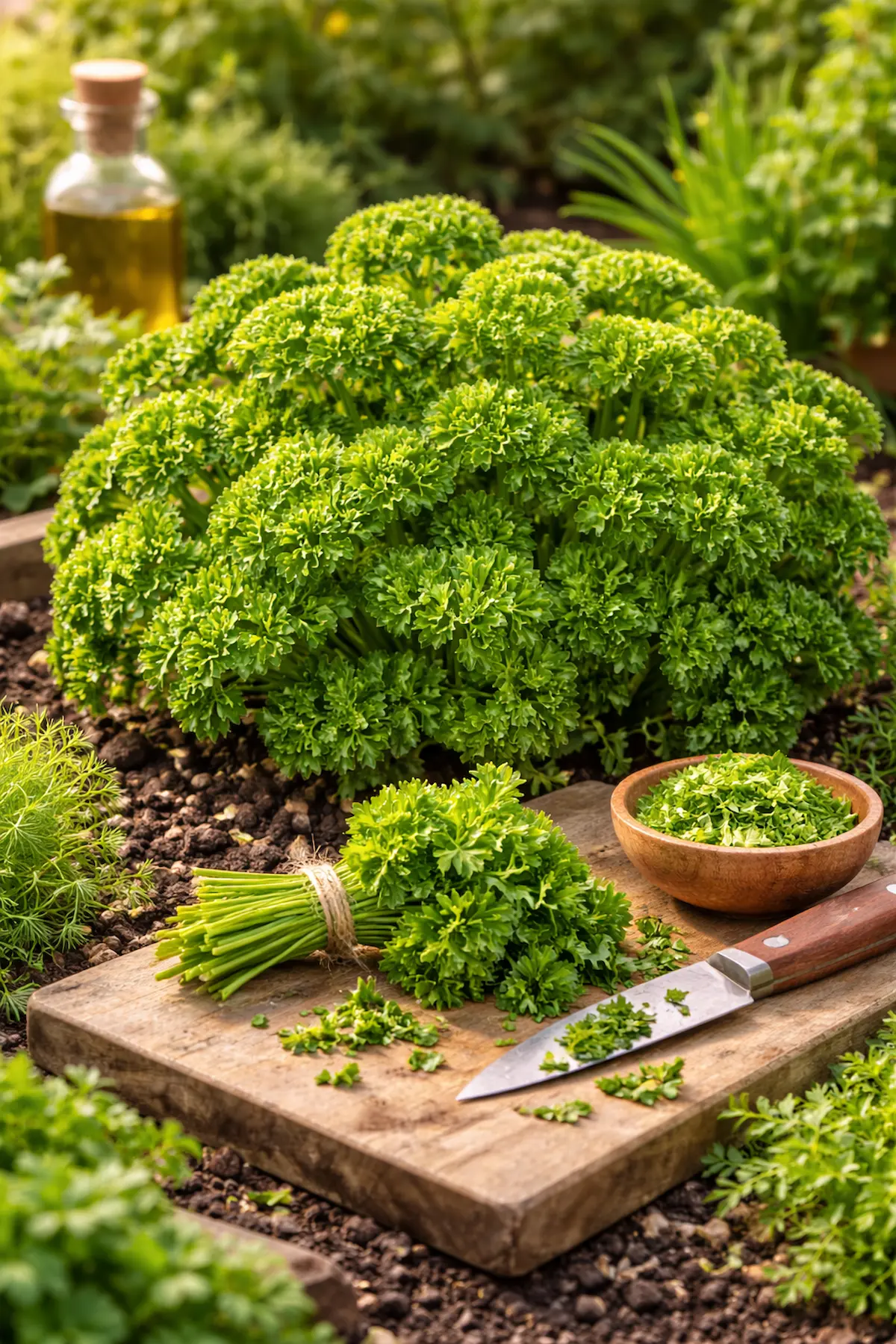 Persil frisé cultivé dans un potager en Belgique