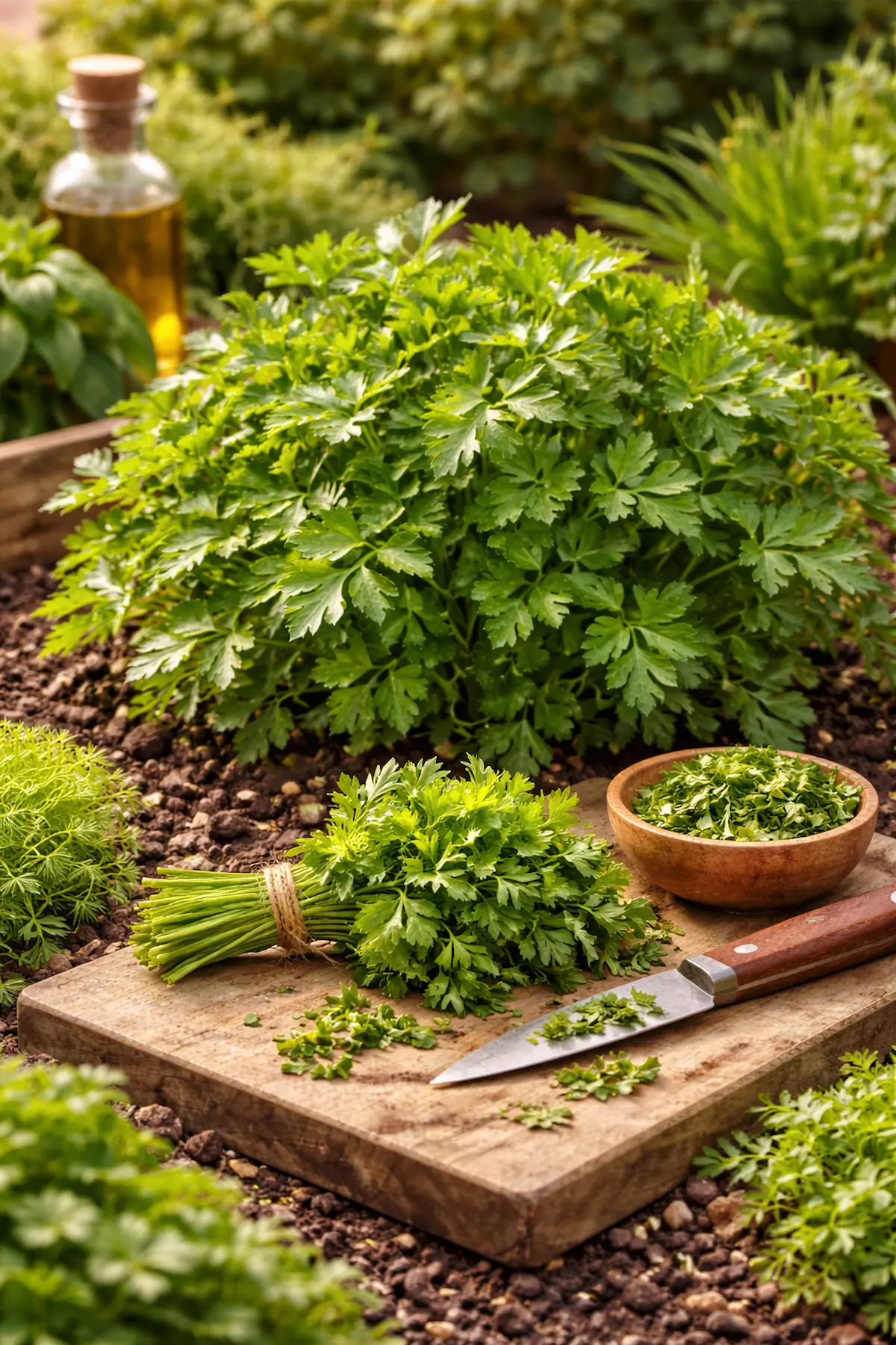 Persil plat cultivé dans un potager en Belgique
