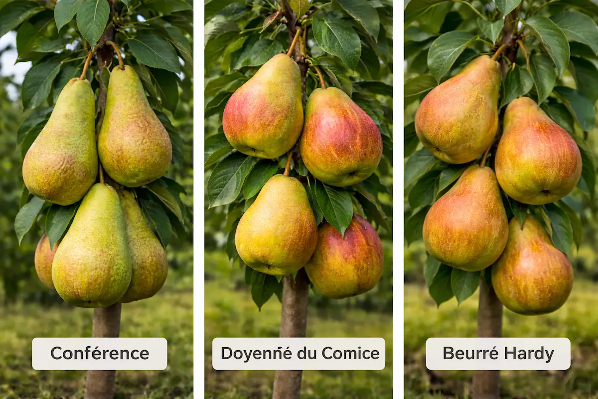 Variétés de poires utilisées pour les tartes et desserts : Conférence, Doyenné du Comice et Beurré Hardy