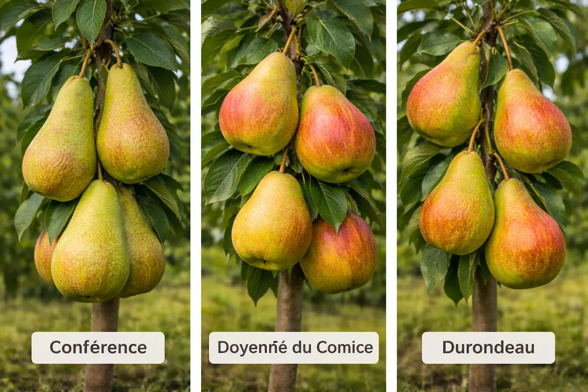 Variétés de poires consommées fraîches : Conférence, Doyenné du Comice et Durondeau