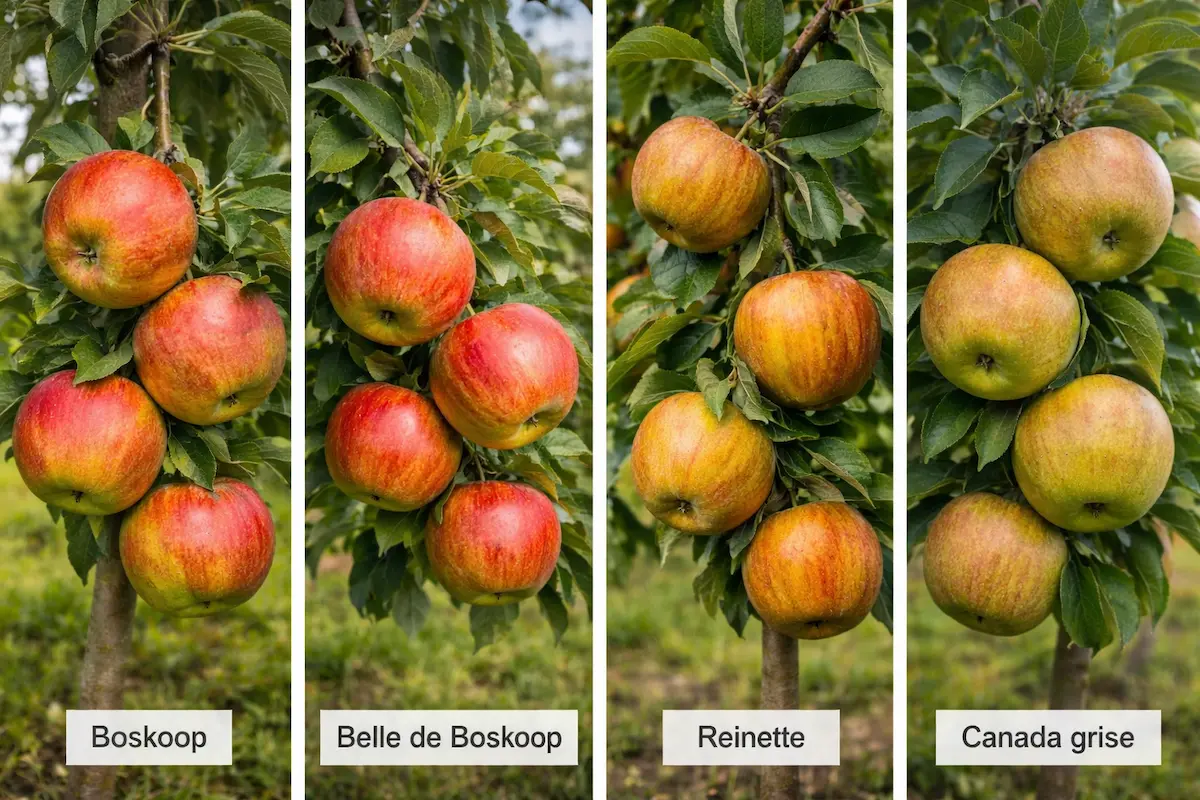 Variétés de pommes utilisées pour les compotes : Boskoop, Belle de Boskoop, Reinette et Canada grise