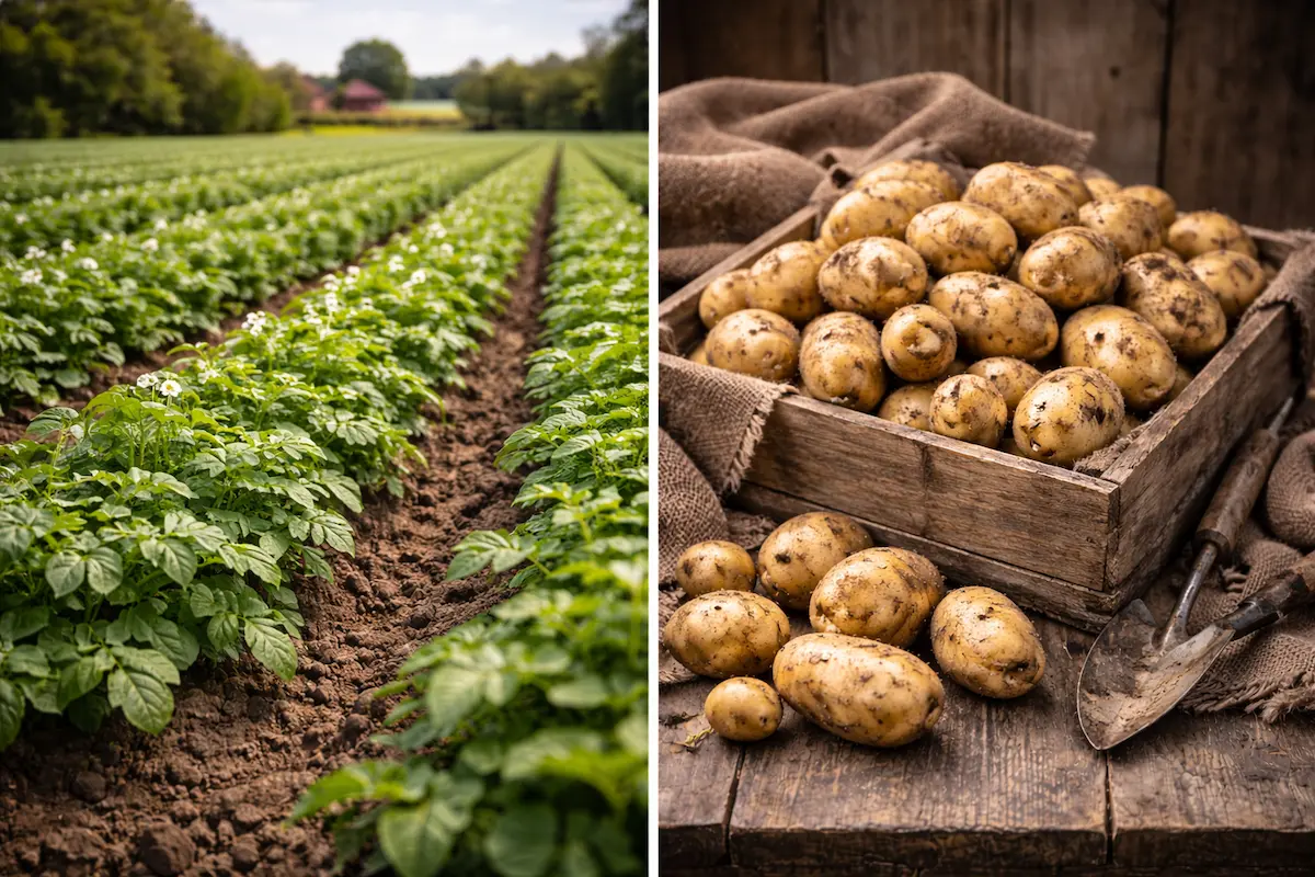 Pommes de terre cultivées dans un champ agricole en Belgique