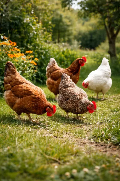 Poules élevées dans un jardin familial en Belgique