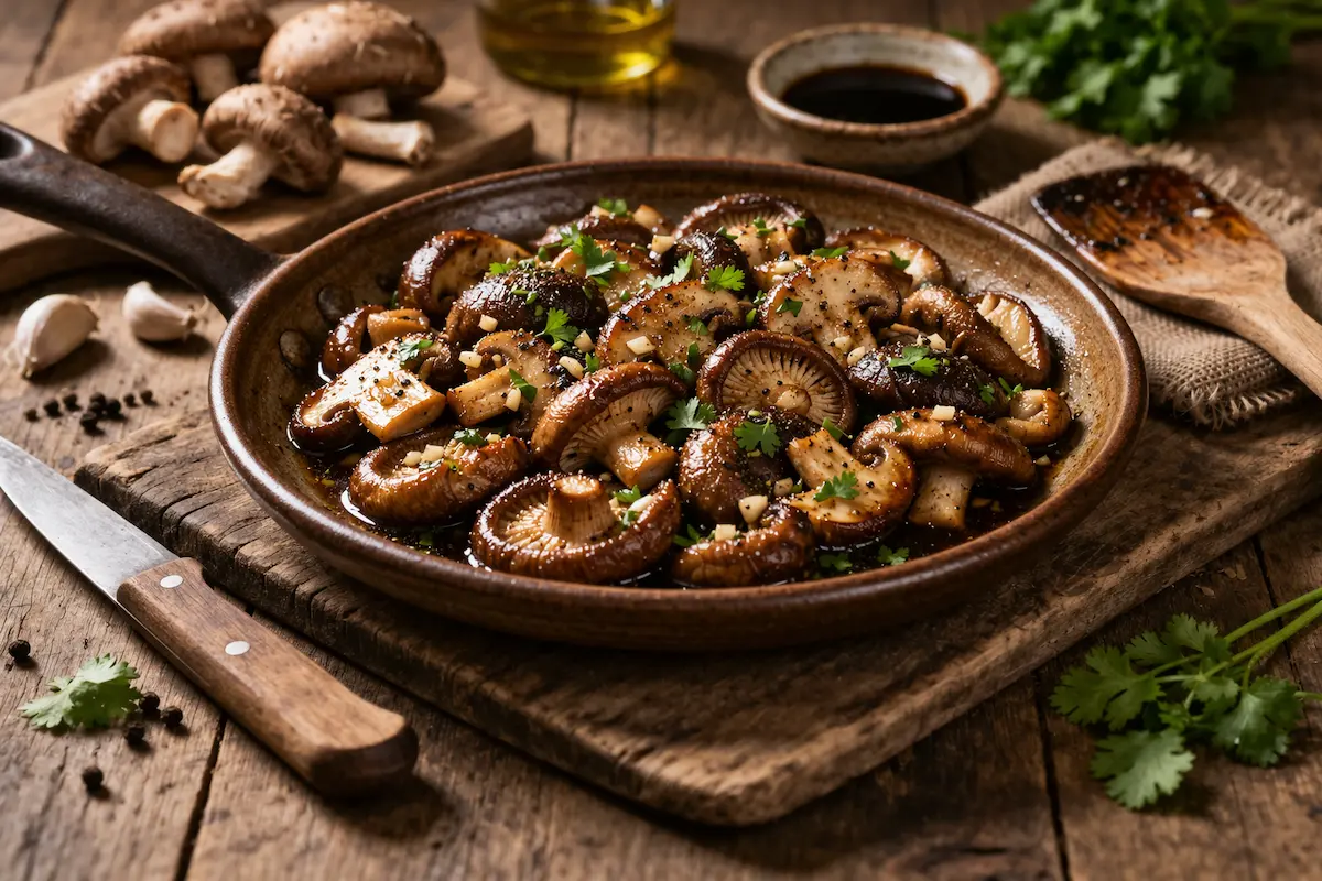 Poêlée de shiitake à l’ail et sauce soja recette facile champignons