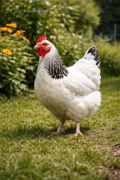 Poule Sussex dans une basse-cour en Belgique