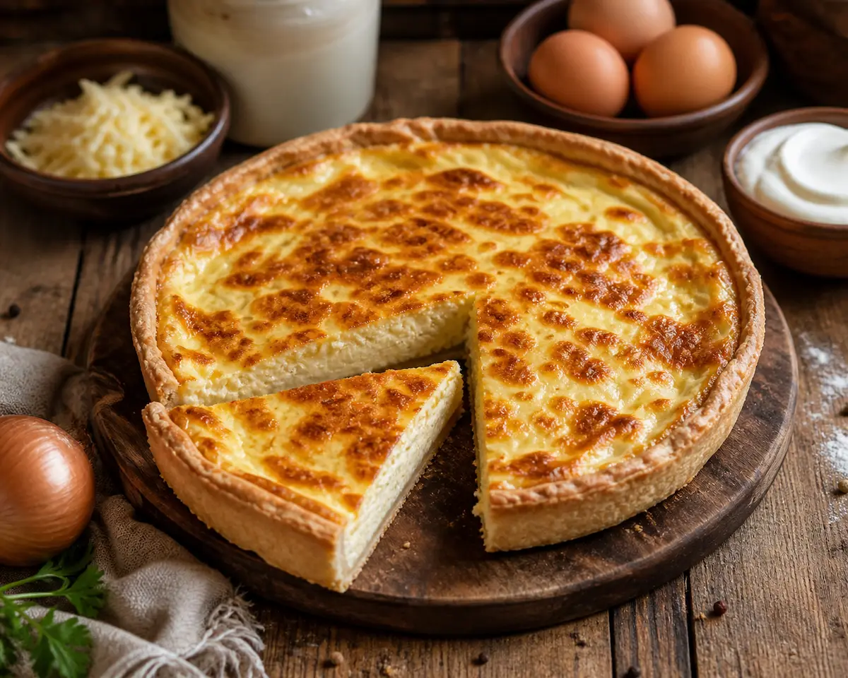 Tarte salée au fromage de vache maison texture fondante et dorée